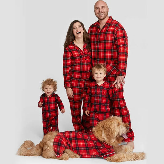 Christmas Family Matching Pajamas Plaid Cotton Including the Dog!