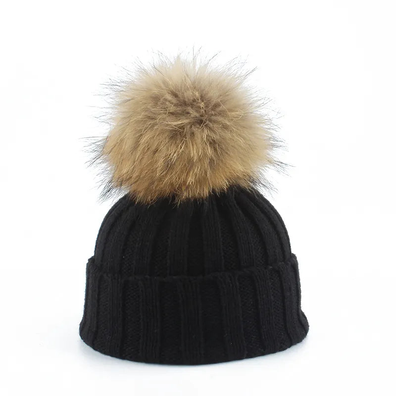 Faux Fur Pom Pom Winter Hat