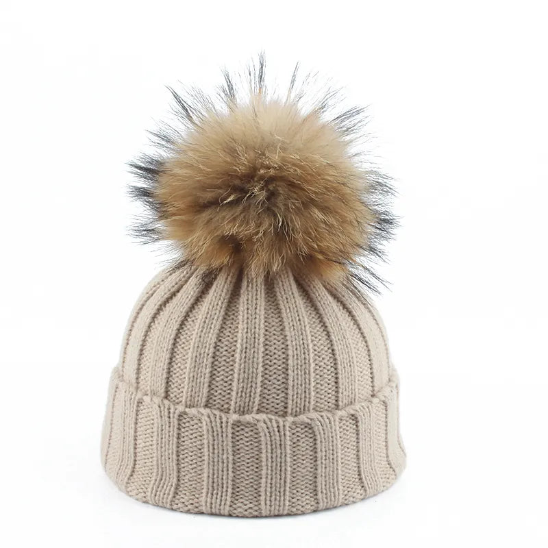 Faux Fur Pom Pom Winter Hat