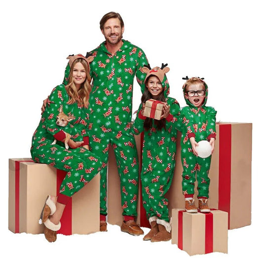 Reindeer Hooded Matching Christmas Pajamas