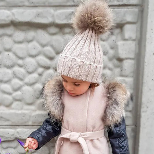 Faux Fur Pom Pom Winter Hat